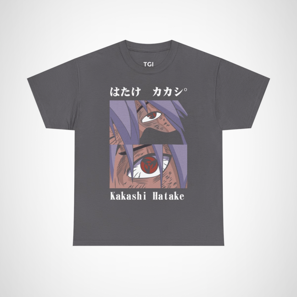 Kakashi Hatake graphic t-shirt featuring iconic character design Charcoal colour