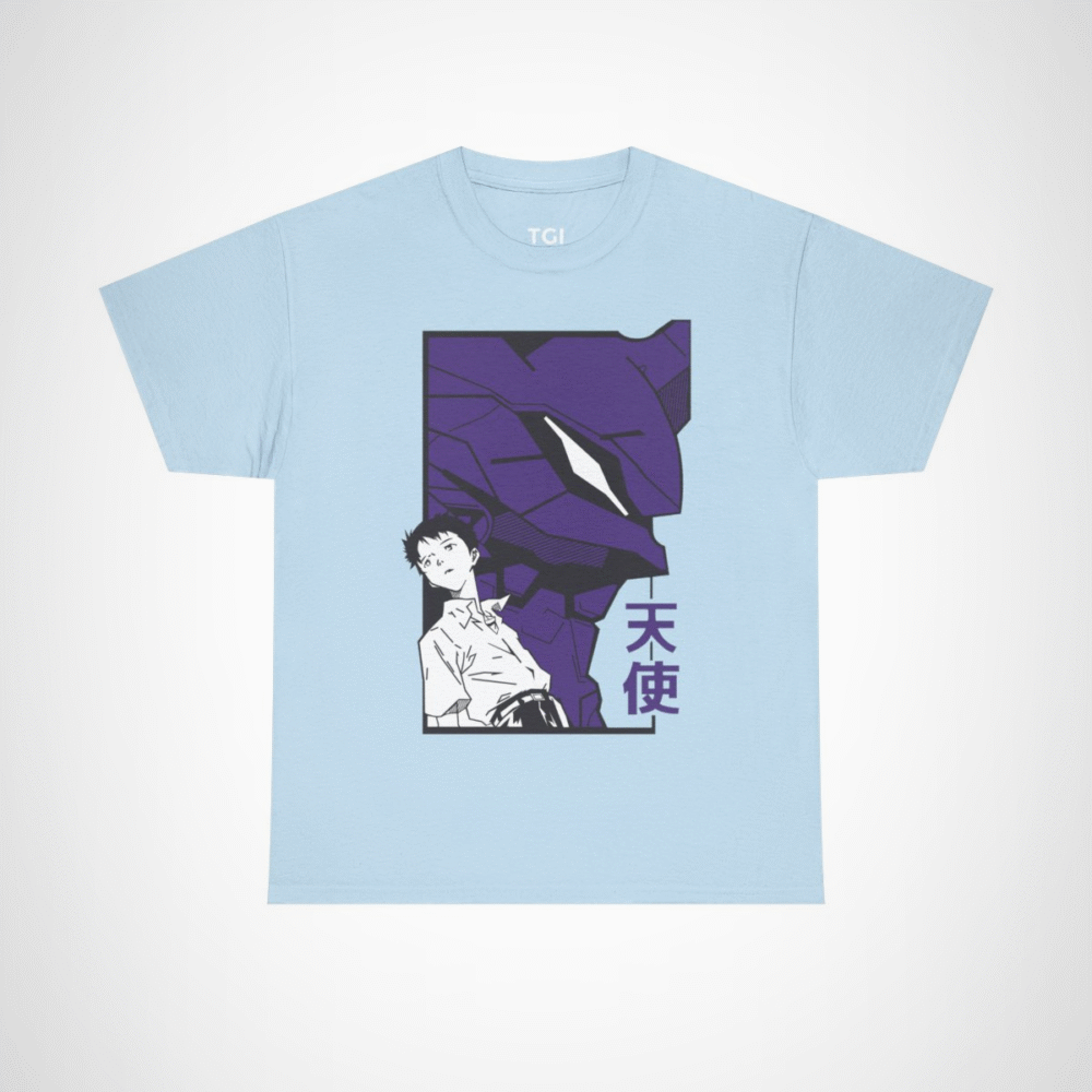 Shinji and Eva Unit-01 artwork on soft fabric t-shirt Light Blue colour