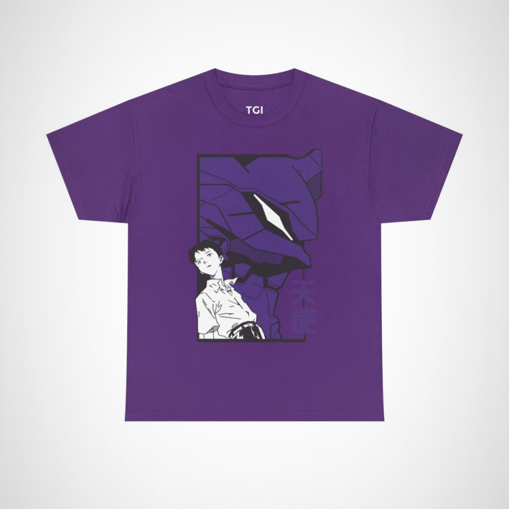 Shinji and Eva Unit-01 artwork on soft fabric t-shirt Purple colour