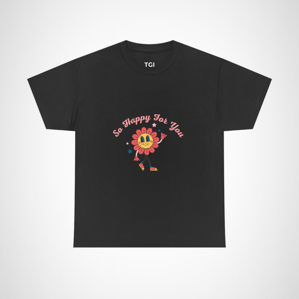 So Happy For You Flower Graphic Tee depicting a smiling flower design Black colour