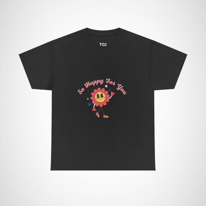 So Happy For You Flower Graphic Tee depicting a smiling flower design Black colour