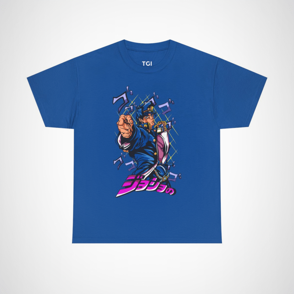 JoJo's Bizarre Adventure inspired character t-shirt with dynamic artwork Royal colour