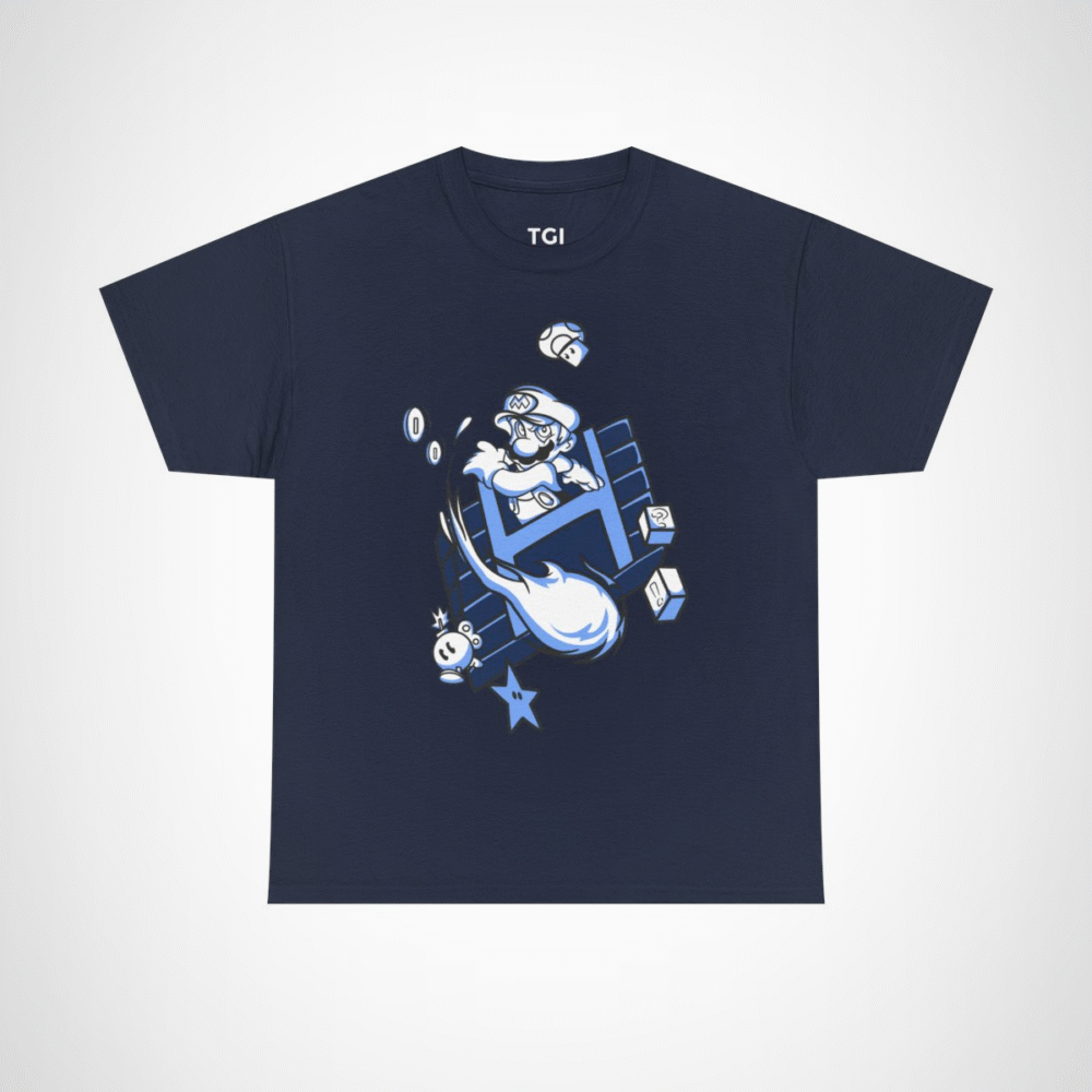 Retro Gamer Mario T-Shirt with vibrant design and gaming elements Navy colour