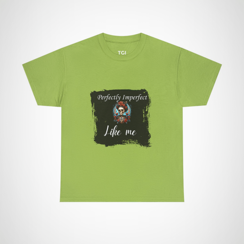 Perfectly Imperfect Skull T-Shirt featuring a skull adorned with roses Kiwi colour