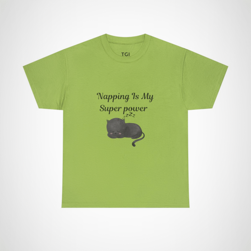 Illustration of a sleeping black cat on a t-shirt for cat lovers Kiwi colour
