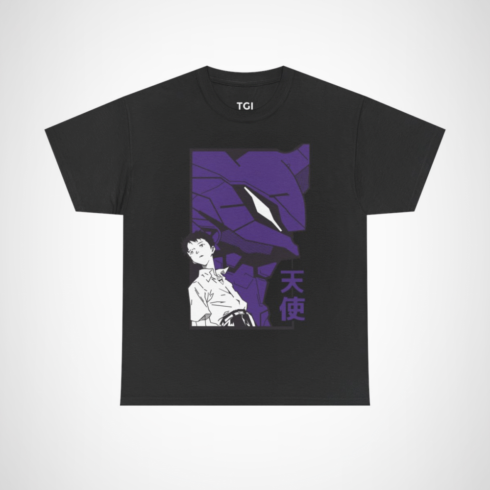 Shinji and Eva Unit-01 artwork on soft fabric t-shirt Black colour