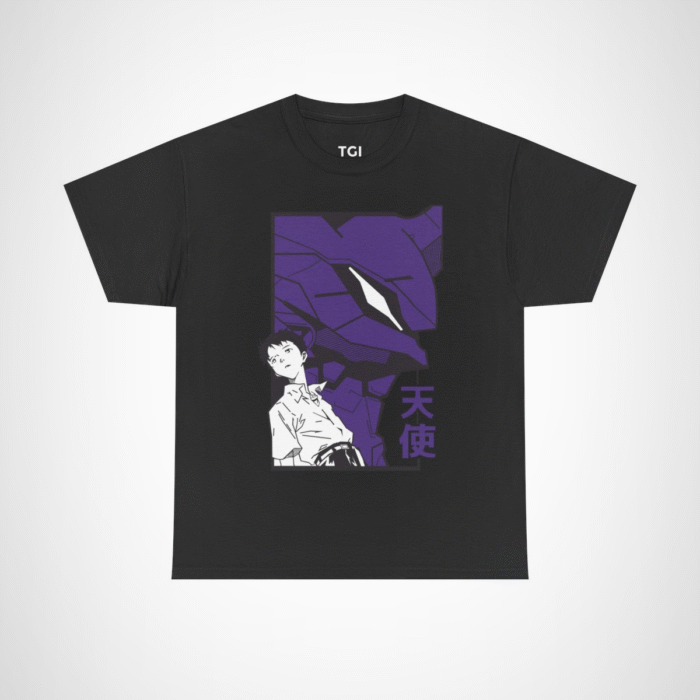 Shinji and Eva Unit-01 artwork on soft fabric t-shirt Black colour