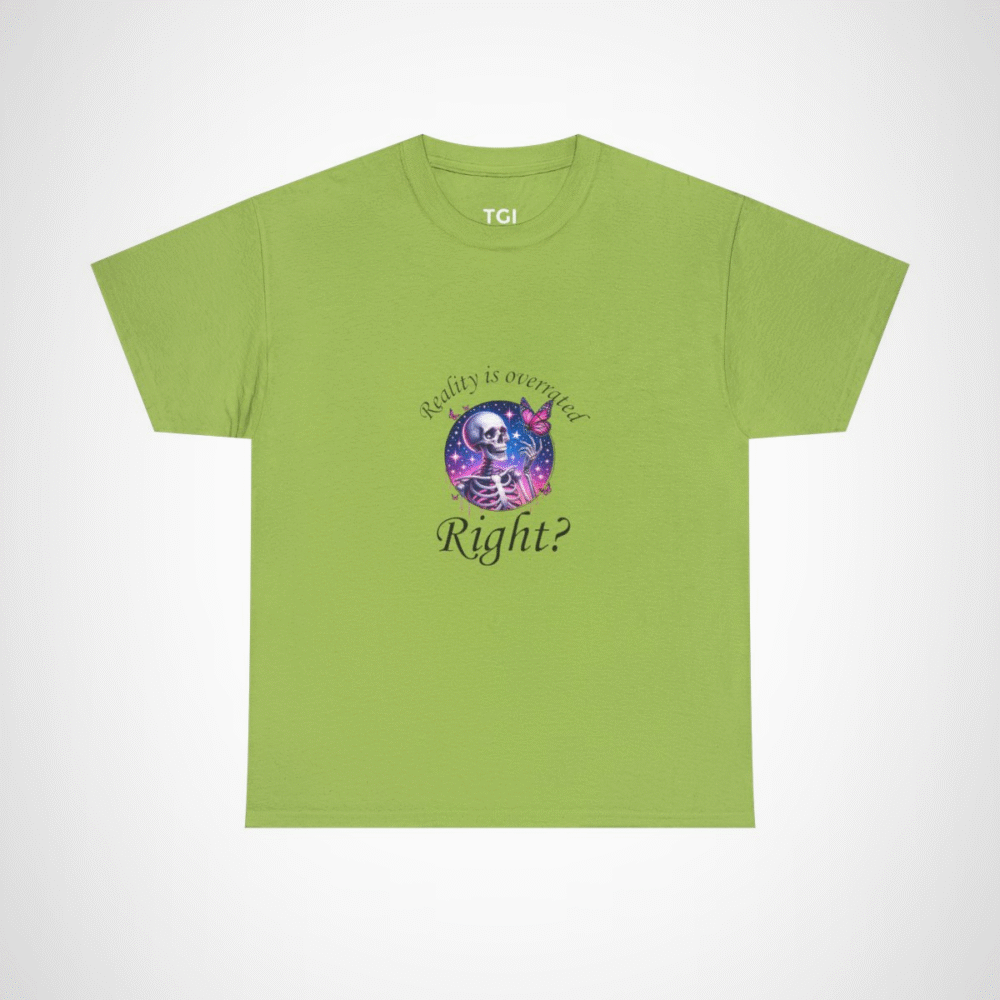 Cosmic Skeleton and Butterfly T-Shirt featuring unique art design Kiwi colour