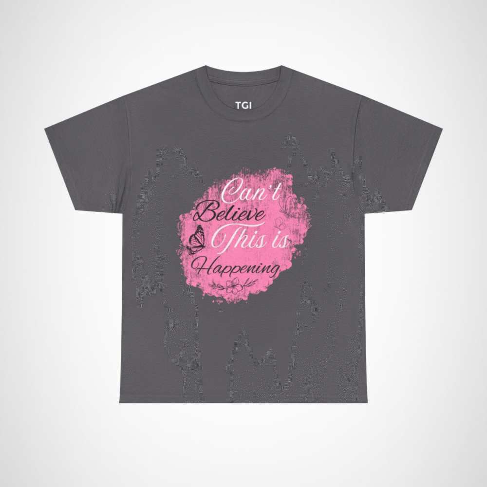 Elegant Floral Graphic Tee with 'Can’t Believe This is Happening' Phrase Charcoal colour