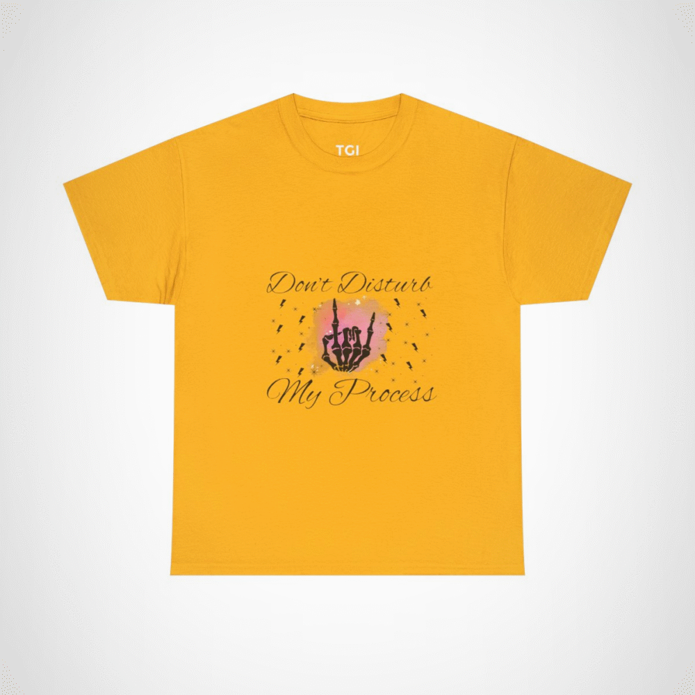 Radiant Skeleton Hand T-Shirt design on pastel background Gold colour