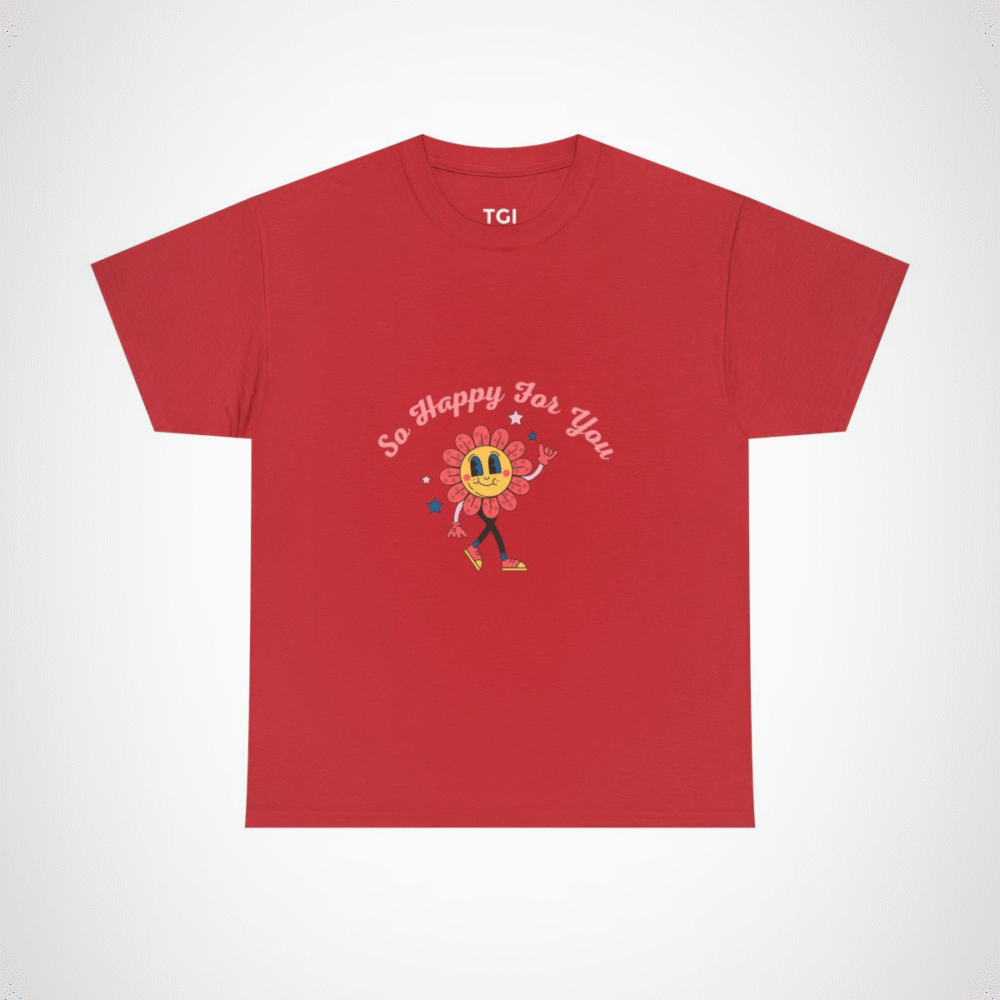 So Happy For You Flower Graphic Tee depicting a smiling flower design Red colour