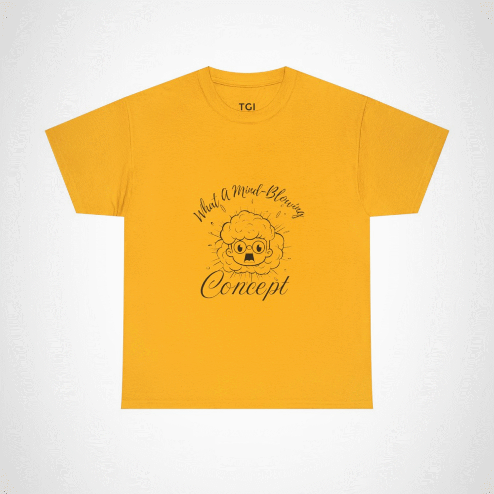 Explosive Genius Graphic Tee featuring a quirky character and vibrant design Gold colour