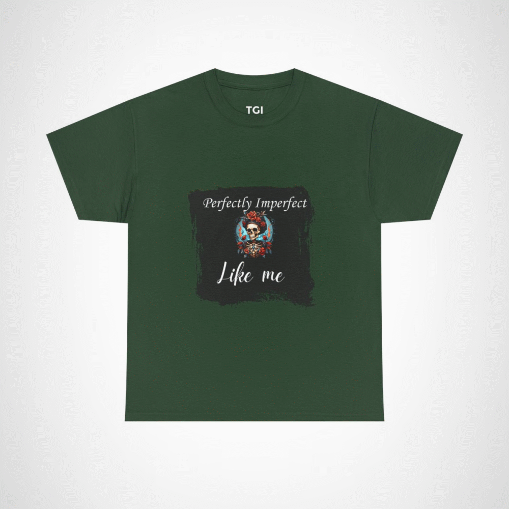 Perfectly Imperfect Skull T-Shirt featuring a skull adorned with roses Forest Green colour