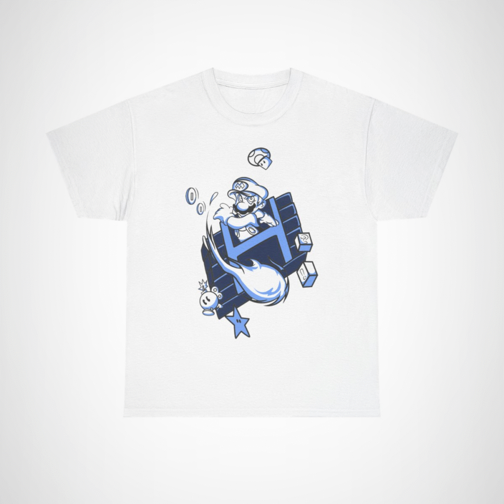 Retro Gamer Mario T-Shirt with vibrant design and gaming elements White colour