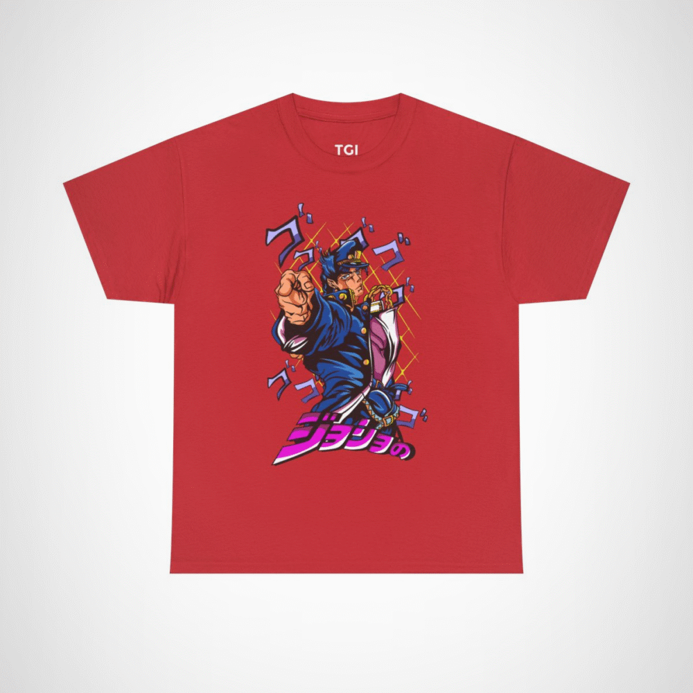 JoJo's Bizarre Adventure inspired character t-shirt with dynamic artwork Red colour