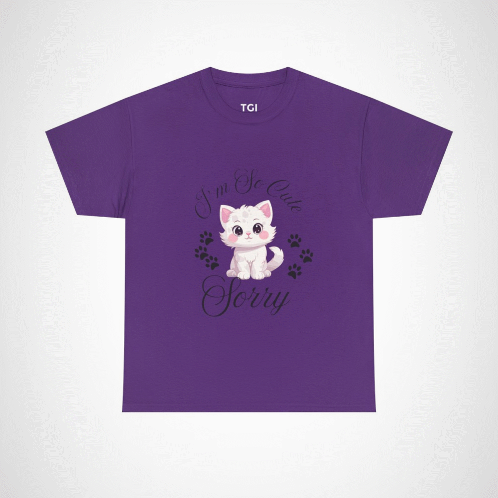 Charming graphic tee featuring an adorable white cat for cat lovers Purple colour