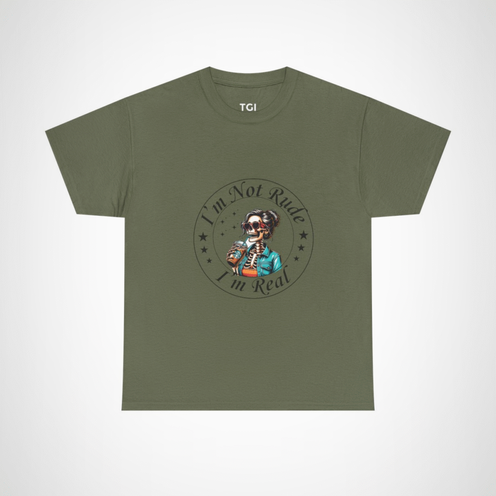 Chic skeleton t-shirt featuring skeleton with iced coffee Military Green colour