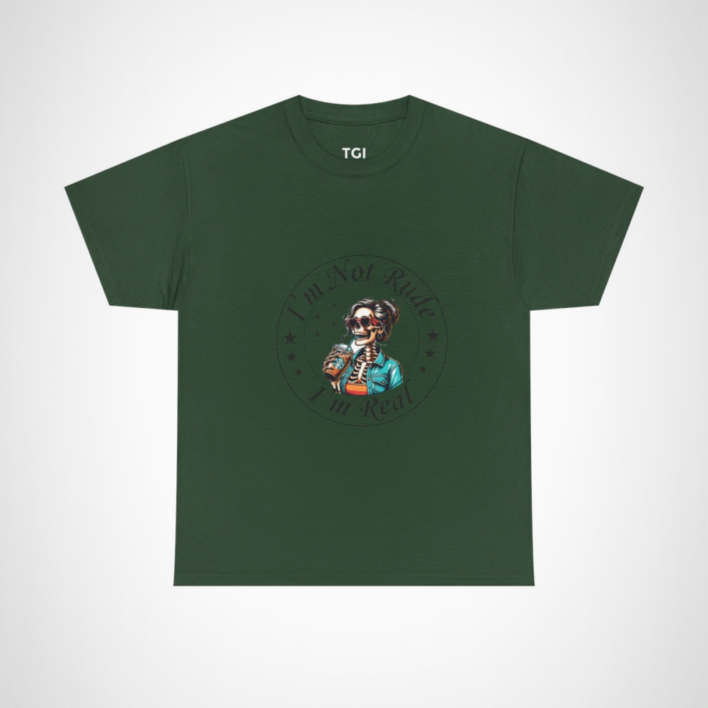 Chic skeleton t-shirt featuring skeleton with iced coffee Forest Green colour