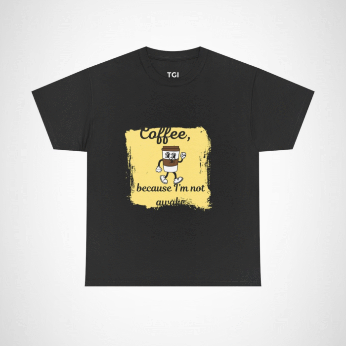 Coffee Lover's Tee with a whimsical coffee cup design Black colour