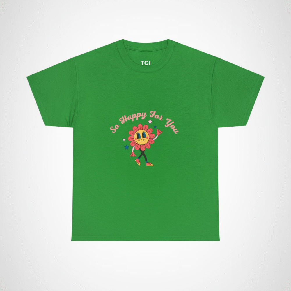 So Happy For You Flower Graphic Tee depicting a smiling flower design Irish Green colour