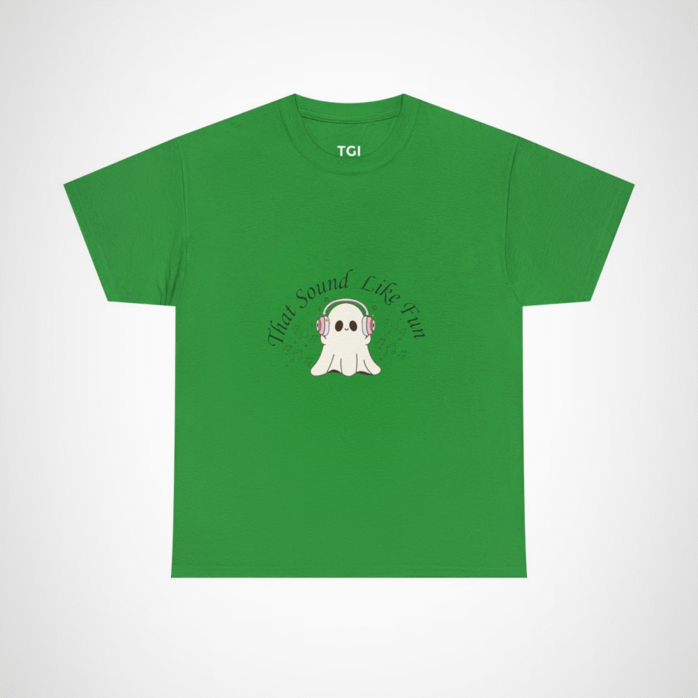 Cute Ghost with Headphones t-shirt design for Halloween and music lovers Irish Green colour