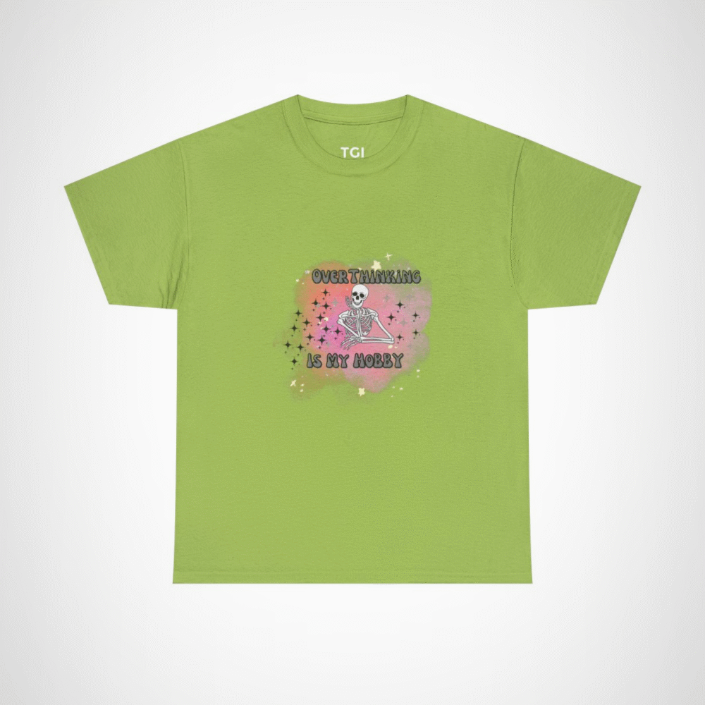 Funny 'Overthinking Is My Hobby' Skeleton T-Shirt for casual wear Kiwi colour