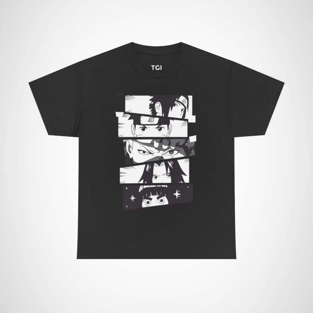 Vibrant anime faces collage on cotton t-shirt Black colour