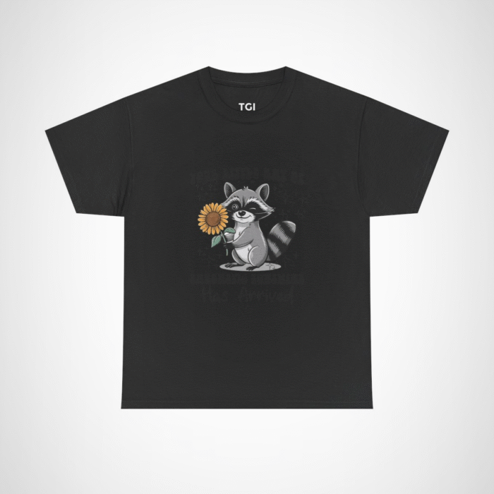 Cute raccoon with sunflower on a humorous t-shirt Black colour