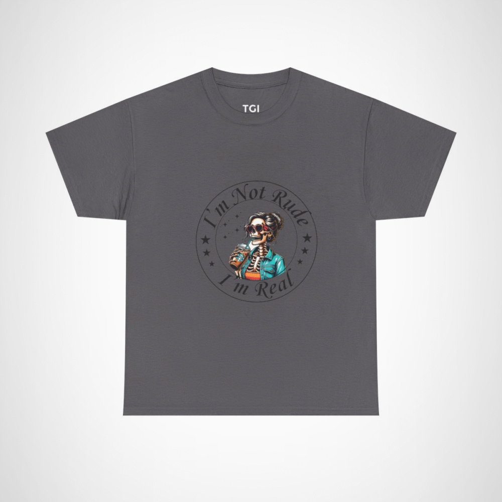 Chic skeleton t-shirt featuring skeleton with iced coffee Charcoal colour
