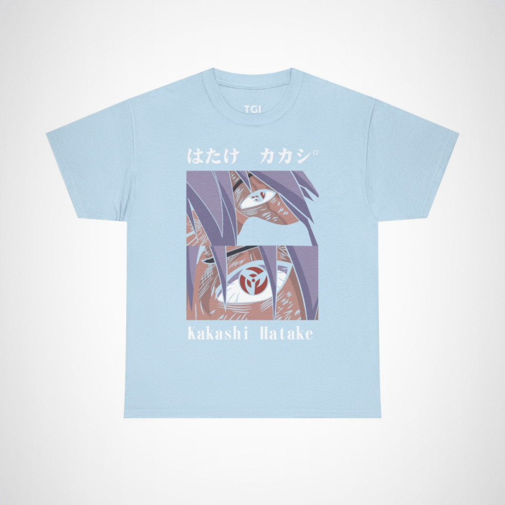 Kakashi Hatake graphic t-shirt featuring iconic character design Light Blue colour