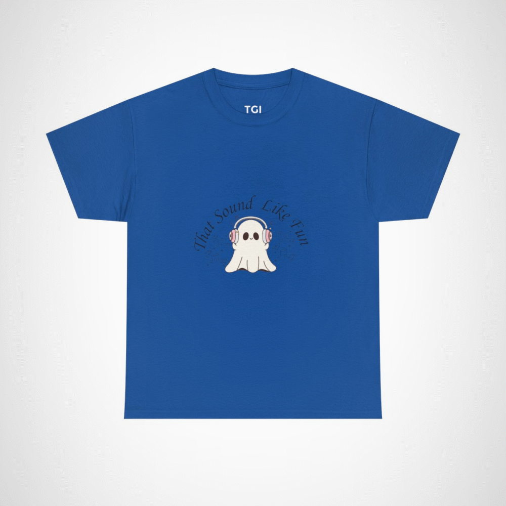 Cute Ghost with Headphones t-shirt design for Halloween and music lovers Royal colour