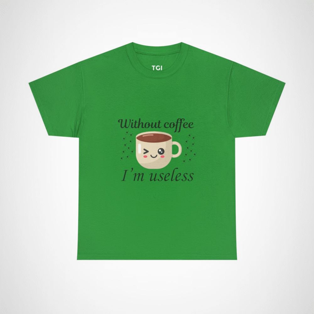 Winking coffee cup design on a soft t-shirt Irish Green colour