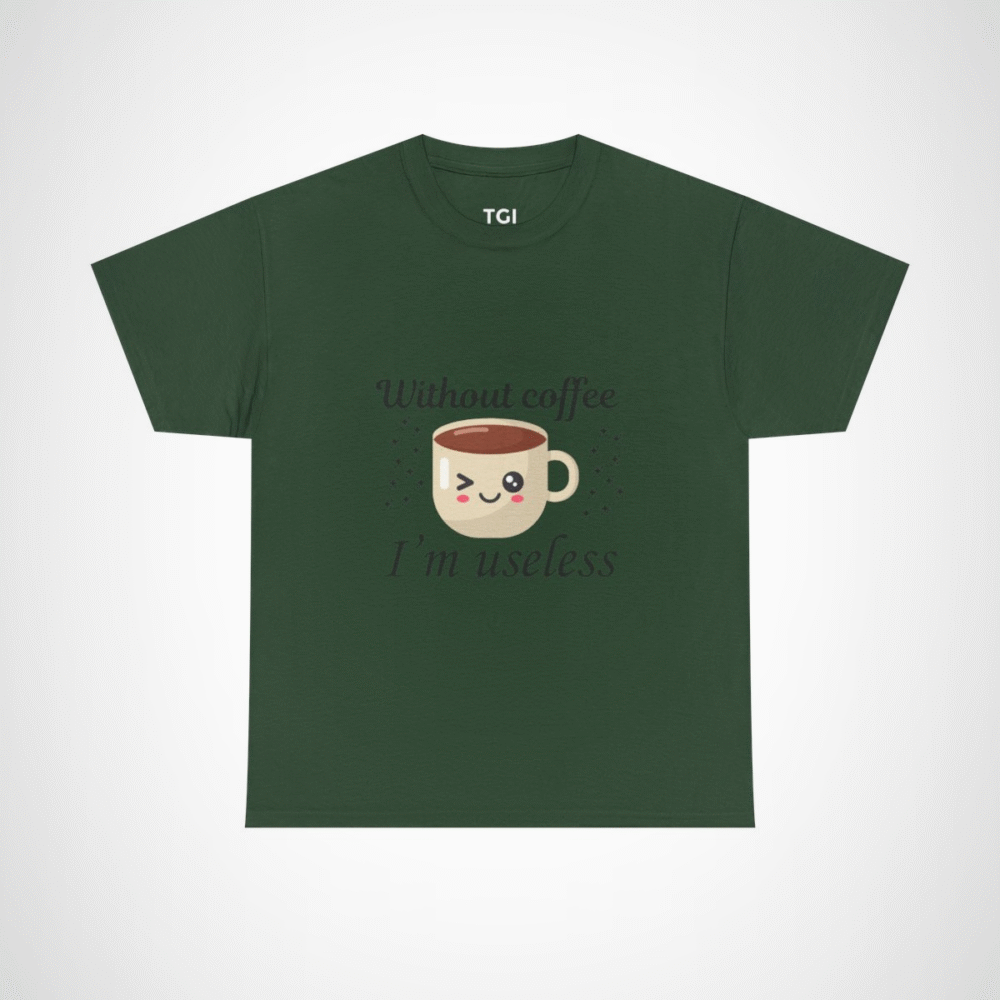 Winking coffee cup design on a soft t-shirt Forest Green colour