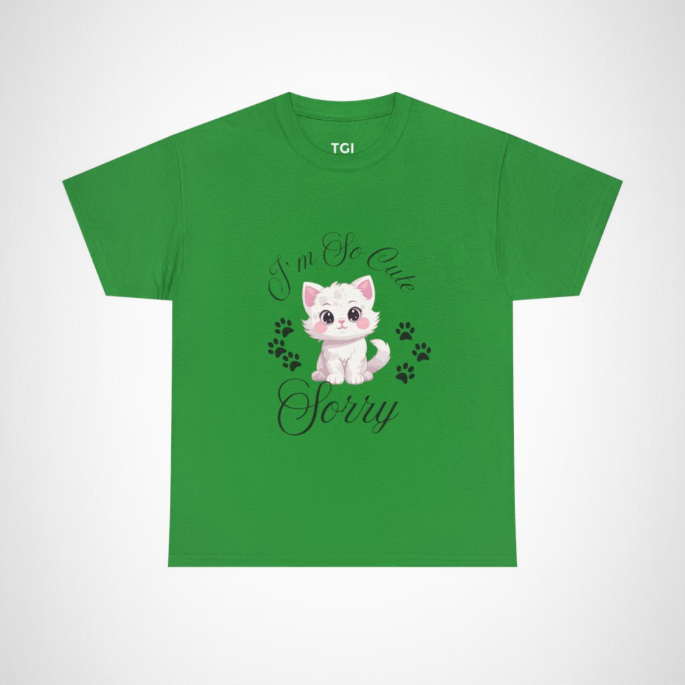 Charming graphic tee featuring an adorable white cat for cat lovers Irish Green colour