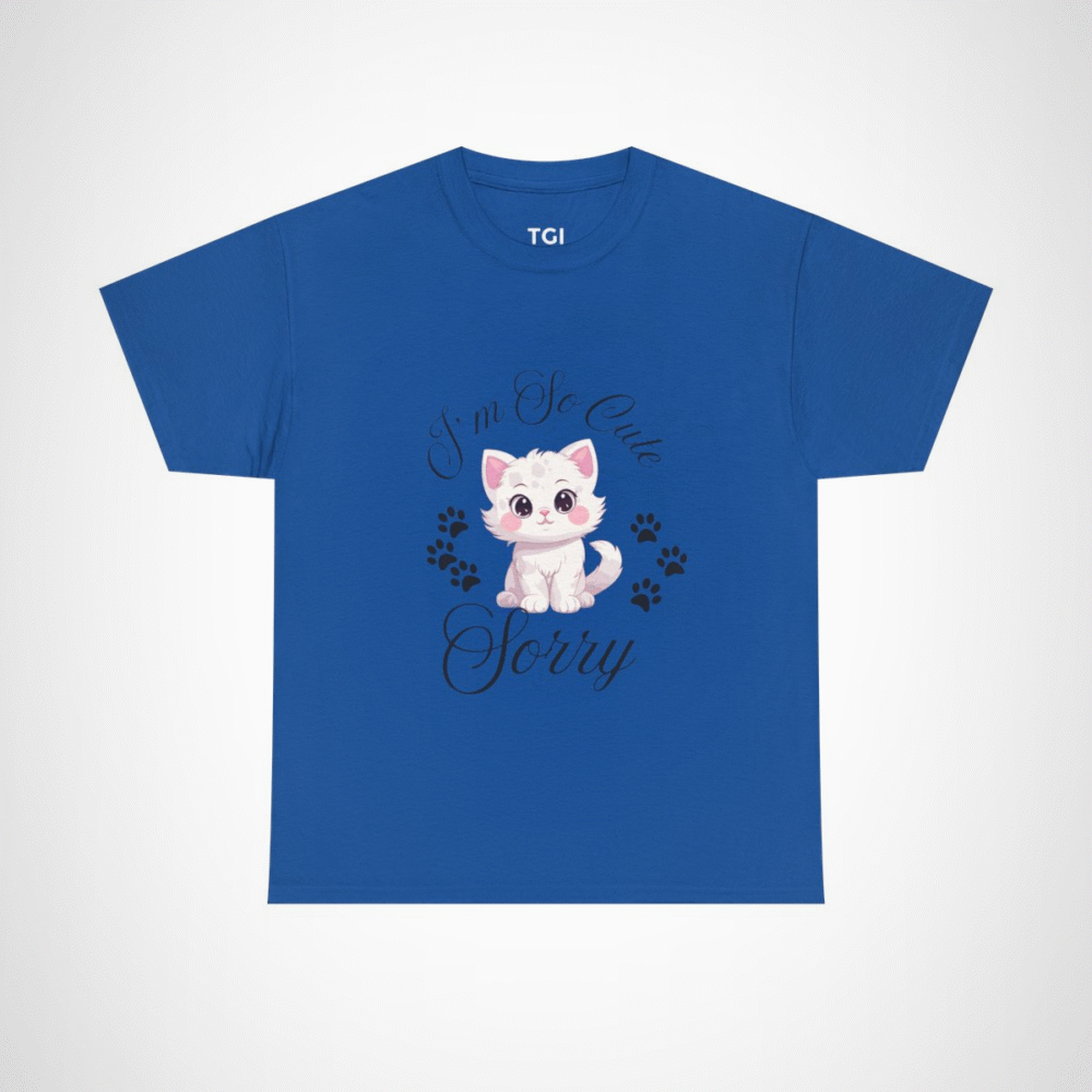 Charming graphic tee featuring an adorable white cat for cat lovers Royal colour