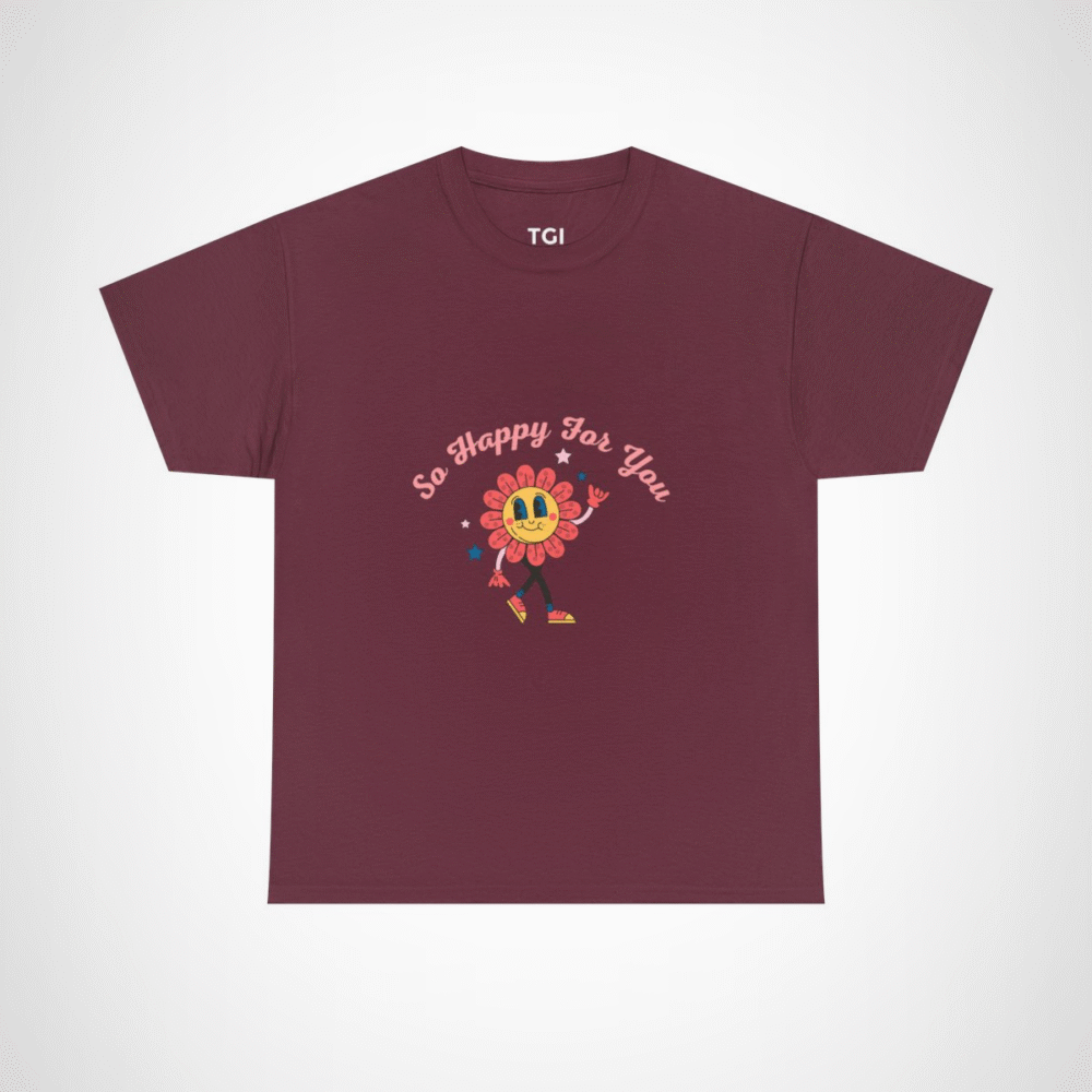 So Happy For You Flower Graphic Tee depicting a smiling flower design Maroon colour
