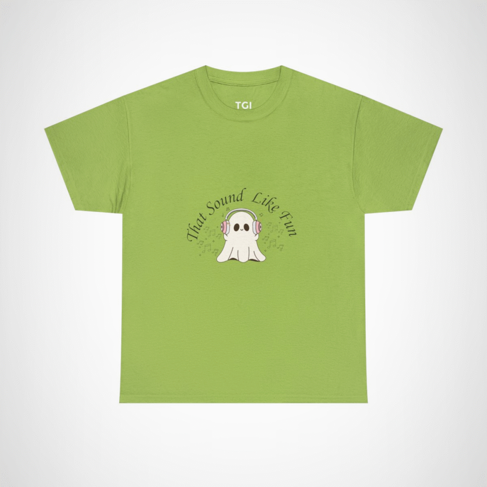 Cute Ghost with Headphones t-shirt design for Halloween and music lovers Kiwi colour