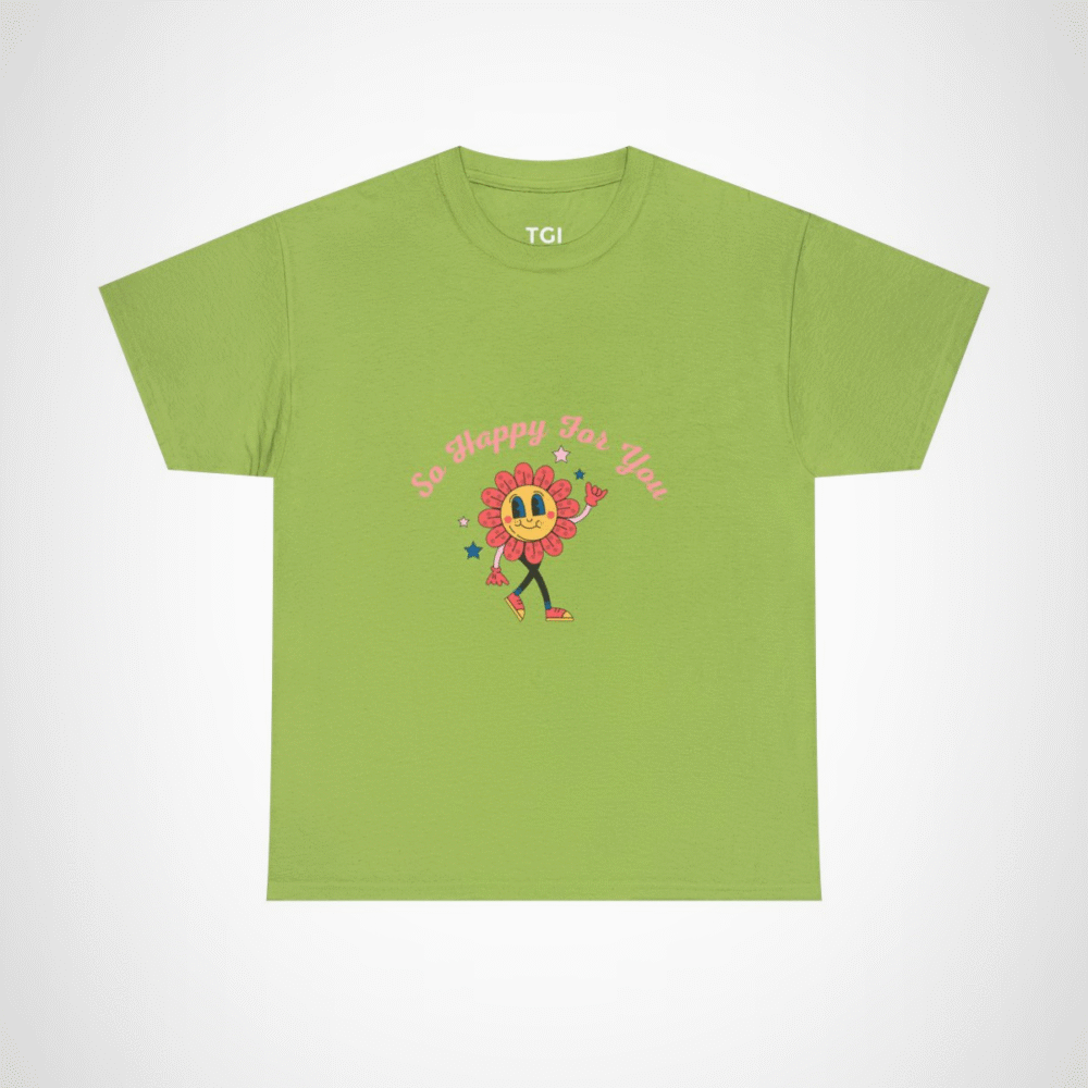 So Happy For You Flower Graphic Tee depicting a smiling flower design Kiwi colour