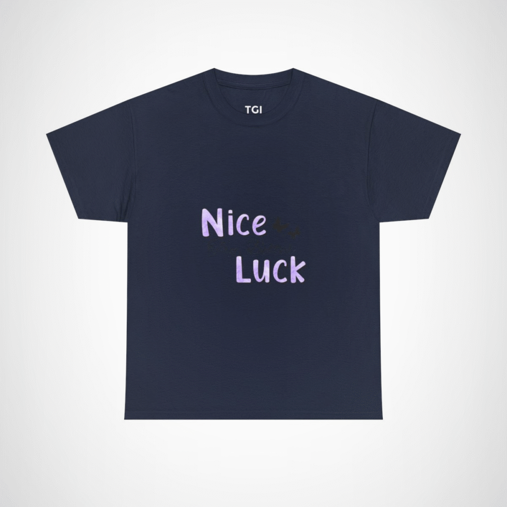Nice Luck Positive Vibes T-Shirt in soft purple shades, featuring uplifting typography Navy colour
