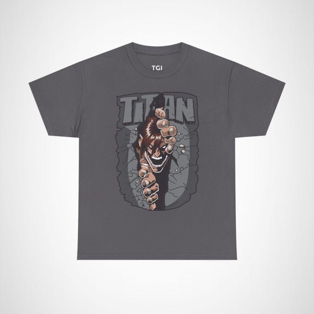 Epic Titan Breaking Through T-Shirt featuring a dramatic Titan design Charcoal colour