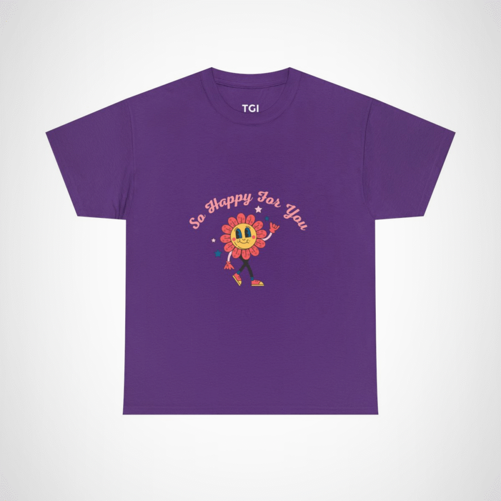So Happy For You Flower Graphic Tee depicting a smiling flower design Purple colour