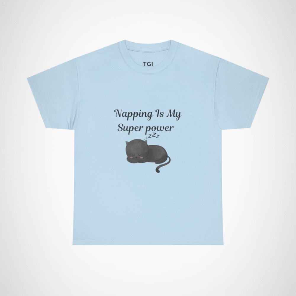 Illustration of a sleeping black cat on a t-shirt for cat lovers Light Blue colour