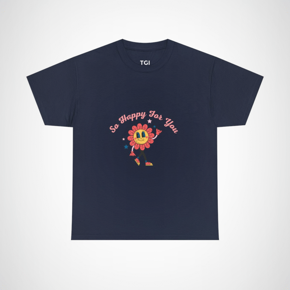 So Happy For You Flower Graphic Tee depicting a smiling flower design Navy colour