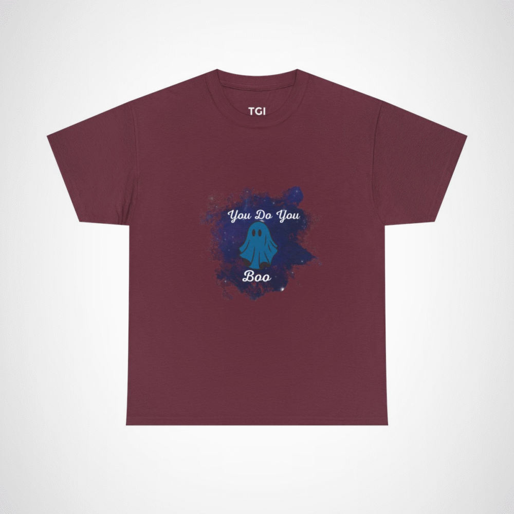 You Do You Boo ghost t-shirt with blue ghost design Maroon colour
