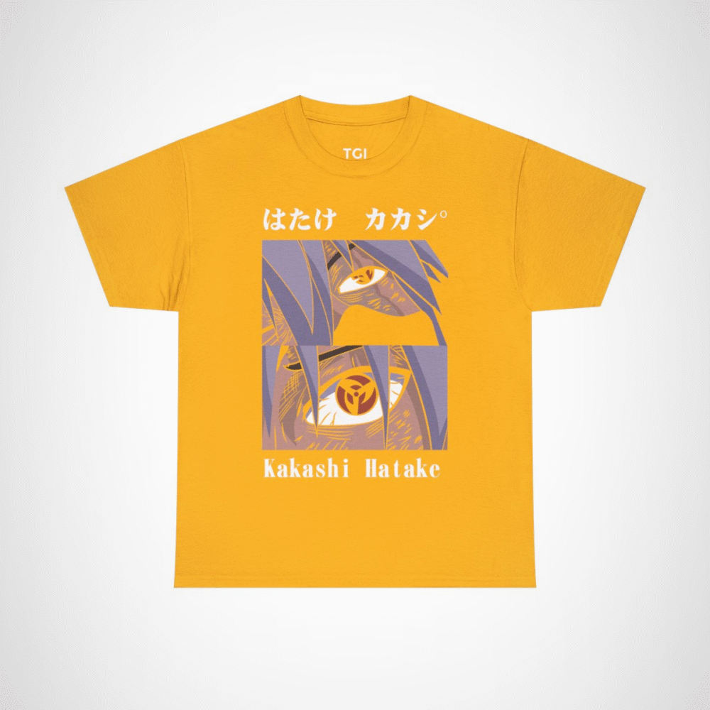 Kakashi Hatake graphic t-shirt featuring iconic character design Gold colour