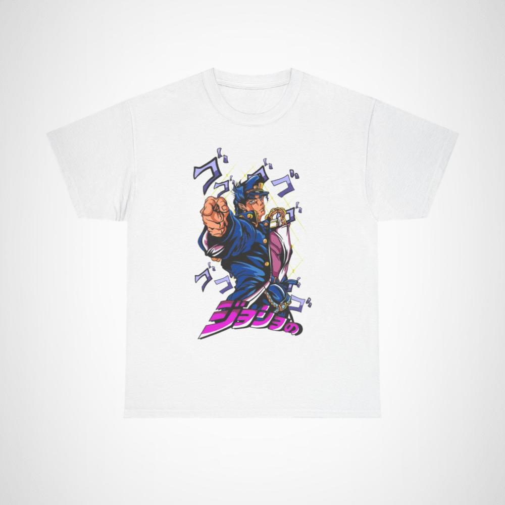 JoJo's Bizarre Adventure inspired character t-shirt with dynamic artwork White colour