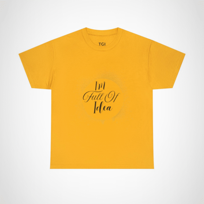 Vibrant yellow splash circle t-shirt on black background Gold colour