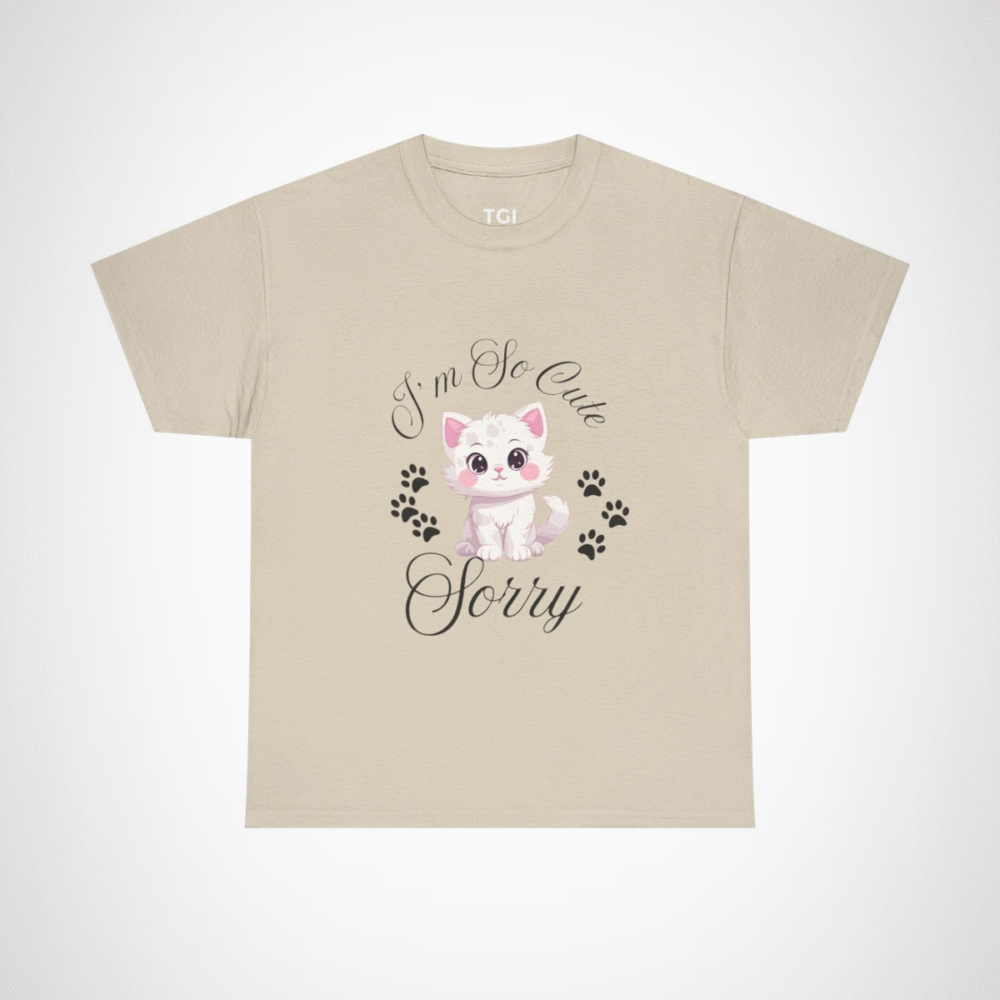 Charming graphic tee featuring an adorable white cat for cat lovers Sand colour