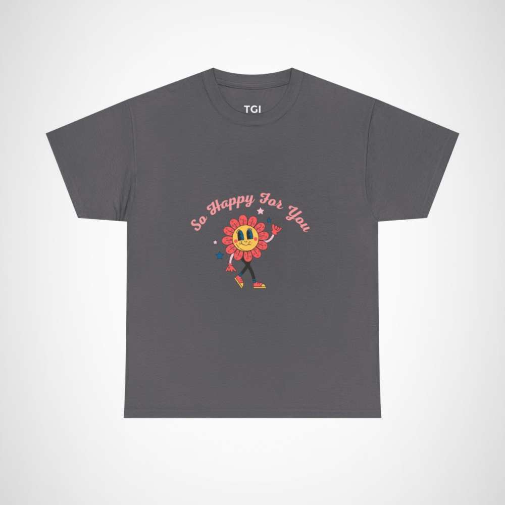 So Happy For You Flower Graphic Tee depicting a smiling flower design Charcoal colour