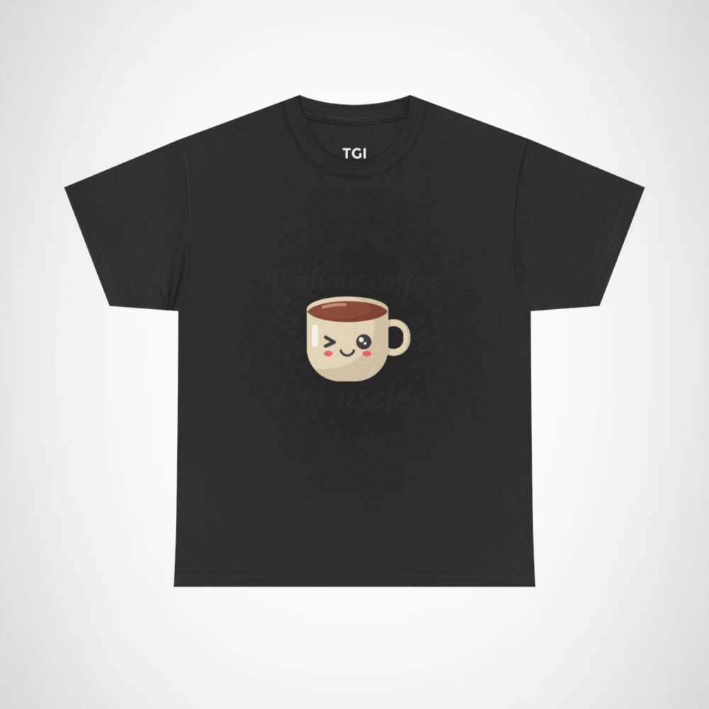 Winking coffee cup design on a soft t-shirt Black colour